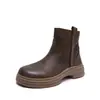 Botas de Cano Curto com Solado Grosso de 4cm Outono Nova Chegada Couro Bovino Fosco Botas Retrô Desgastadas Botas de Cano Curto Femininas Chelsea