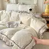 Conjunto de cuatro piezas estilo princesa clase A todo algodón funda de edredón de algodón puro encaje ropa de cama Nantong sábana de cama de dormitorio juego de tres piezas 4