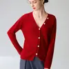 Suéter de cashmere feminino, gola V, abotoado, cardigã de manga longa, cor sólida, caimento solto, estilo casual, adequado para usar em camadas ou sozinho, peça de cima clássica e simples
