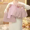 Conjunto de 3 Peças Feminino Primavera 2026 Novo Estiloso Camisa Básica Doce Saia de Suspensório Floral Roupa Tendência da Moda de Primavera