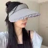 Chapéu de Sol de Renda com Top Vazado para Mulheres, Chapéu de Sol de Palha com Aba Larga Respirável, Chapéu de Sol Anti-UV, Chapéu de Proteção Solar