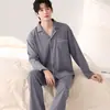 Pijama atacado de manga longa e calça longa para mulheres, novo tecido de algodão stretch de outono, cardigã masculino com gola de lapela, roupa para casa para casais