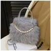 Bolsa de Mão Pérola Moda Tendência Simples Estilo Coreano Outono e Inverno Nova Textura Alta Peluda Bolsa Transversal Social