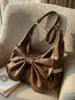 Bolso de Mujer con Pliegues de Gran Capacidad para el Trabajo, Cuero Suave de Gama Alta con Decoración de Lazo, Bolso de Hombro Retro para Mujer de Otoño e Invierno
