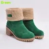 Botas de Mujer Transfronterizas Verano 2024 Botas de Nieve para Mujer Invierno 2023 Color Sólido Verde Tacón Grueso Punta Redonda con Tacón Delgado