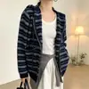 Cárdigan de punto con capucha y cordón a rayas estilo coreano LEKA 2026 otoño e invierno nuevo suelto adelgazante elegante casual suéter