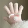 Design Fofo de Orelha de Gato, Estilo Menina, Luvas de Tricô, Quentes, Dedos Separados, Pelúcia, Compatível com Tela de Toque, Ciclismo de Inverno, Proteção Contra Frio para Estudantes