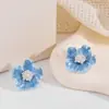 Pendientes de Flor con Esmalte de Goteo Azul, Pinzas para Orejas de Disco Espiral, Nuevo Estilo Caliente 2025, Únicos Elegantes, Pendientes y Aretes Exquisitos