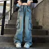 Macacão Jeans Feminino Outono Novo Solto Calça Wide Leg Crianças Pequenas e Grandes Tendência Legal Calça Longa Reta Moda Infantil