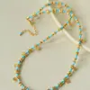 Colar, pulseira, pingente de florzinha azul turquesa metálica doce e fresca de dopamina, corrente de clavícula de estilo nicho suave para mulheres