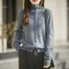 Cardigã de lã fleece com botões, gola rolê, estilo vintage chique, cardigã casual básico versátil para outono e inverno feminino