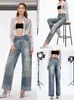 Jeans de mujer europeos y americanos con strass transfronterizos TEMU TIOTK Sitio Independiente de Amazon Jeans de pierna ancha para mujer AliExpress