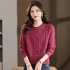 Cárdigan de Abrigo para Primavera y Otoño, Tejido de Punto para Mujer, Nuevo Estilo Transfronterizo, Suéter de Color Sólido, Chaqueta Corta Holgada de Punto Trenzado Rombos, Manga Larga, Moderno