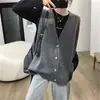 Cardigan feminino de outono e inverno, emagrecedor, soltinho, de comprimento médio, top de malha sem mangas com um design estiloso