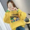 Sudadera Fina Estampada de Dibujos Animados para Mujer Primavera y Otoño Estilo Coreano Holgada Estilo Universitario Falso de Dos Piezas Pulóver para Estudiante Top de Manga Larga