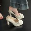 Diseño Nicho Impermeable Plataforma Tacones Altos Zapatos de Salón de Aguja Punta Cuadrada Estilo Hada 2025 Primavera y Verano Nuevo Estilo