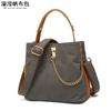 Bolso de mano informal para mujer, bolso diagonal de lona impermeable con primera capa de cuero, bolso de hombro de color sólido, suministro de fábrica desbordante