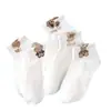 Meias Femininas 2024 Novas Meias Curtas Florzinhas Fofas Desenho Animado Urso Primavera e Outono Meias de Cano Baixo Meias Femininas Versáteis