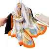 Lenço Xale Elegante de Crisântemo Longo Estilo Coreano Fino Estampado Brocado Imitação Sedoso Protetor Solar Lenço de Cabeça Versátil