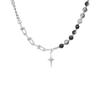 Collar con Cuentas de Hielo Agrietado Blanco y Negro Puntada de Estrella de Mango Cadena para Clavícula Estilo Frío Retro de Moda Accesorios de Moda Geniales Cadena para el Sudor