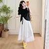 Ropa de Maternidad Verano 2026 Estilo Cordón Manga Corta Top de Maternidad + Falda Fresca de Color Sólido Conjunto de Dos Piezas para Maternidad
