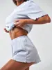 Pijamas Transfronterizos Europeos y Americanos Estilo Más Vendido Algodón Hueco Transpirable Pijamas Cuello Redondo Diseño de Dobladillo Traje Doble Corto Ropa de Casa