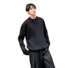 Suéter de Malha Ribatada com Gola Henley de Manga Longa para Homens, Estilo Old Money para Outono e Inverno, Simples e Sofisticado, Top Casual Relaxado