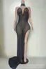 Vestido de noite europeu e americano transfronteiriço sexy de aniversário com strass brilhante, traje de performance deslumbrante francês elegante e glamoroso até o chão