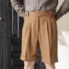 Pantalones Cortos Casuales de Cintura Alta para Hombre, Pantalones Casuales de Verano para Negocios de Pierna Recta sin Arrugas, Pantalones de Traje de Cinco Puntos Nápoles