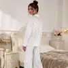 Outono e Inverno Europeu e Americano Veludo Roupa de Casa Gola Lapela Botão Manga Longa Top Calça de Perna Reta Pijama Espessado Feminino 938