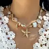 Colar de Estrela do Mar e Concha de Férias de Verão Transfronteiriço Europeu e Americano Moda Praia Personalidade Colar para Mulheres com Pérola de Concha