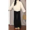 Jeans de Pierna Ancha Acampanados para Mujer con Forma de Cuerpo de Pera Negra, Forrados de Polar para Invierno, Engrosados, Corte Holgado, Tallas Grandes, Pantalones Adelgazantes de Pierna Ancha