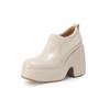 Sapatos Únicos com Plataforma Grossa de 10,5 cm para Mulheres Baixas, Novo Estilo Primavera e Outono 2026, Sapatos de Couro Slip-On com Bico Redondo e Salto Super Alto para Mulheres