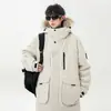 Jaqueta de Penas Masculina com Capuz e Gola de Pelo, Estilo Inverno 2025, Acolchoada Quente, Corte Solto, Tamanho Grande, Casaco Moderno