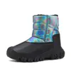 Botas de neve infantis de inverno, estilo Nordeste, impermeáveis, antiderrapantes, quentes, espessadas, refletivas, de cano longo, sapatos grandes de algodão, para meninas, multicoloridas de inverno