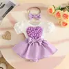 Comercio Exterior Vestido de Verano con Mangas Abullonadas y Corazón Estéreo para Bebé Niña con Broches Inferiores Mono de Manga Corta con Lazo