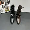 Botas de media pantorrilla para mujer con hebilla de estilo coreano, nueva colección otoño 2026, tacón grueso, color liso, botas de moda, color marrón, botines versátiles