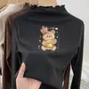 Camiseta térmica de forro polar para niña, cuello semi-alto, Otoño Invierno, Ropa interior cálida para niños, Top elegante para niña con cuello con volantes