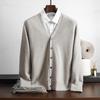Cárdigan de color sólido para hombre, nueva moda de otoño e invierno de 2024, suéter de cachemira informal con cuello en V para hombre
