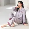 Pijama de mujer para primavera y otoño, de manga larga y pantalón largo, cárdigan de algodón con cuello de solapa, ropa de casa linda de niña con dibujos animados, se puede usar para salir