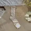 Calcetines apilables Songmu de estilo coreano, transpirables, con estampado de margaritas, sin costuras, calados, de algodón fino con volantes, para mujer, de media pantorrilla