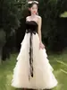 Vestido de Noche Strapless Estilo Francés para Mujer, Banquete de Alta Gama, Ceremonia para Adultos, Elegante Vestido Pequeño para Examen de Arte de Anfitrión