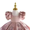 Vestido Rosa Infantil Francês Bufante Manga Curta Doce e Fofo Vestido de Aniversário Novo Estilo Vestido de Performance