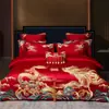 Casamento Casamento Vermelho Quatro Peças Luxo Leve 180 Algodão de Fibra Longa Capa de Edredom de Algodão Casamento Quarto de Casamento Edredom Roupa de Cama