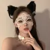 Máscara de Halloween Mascarada con Orejas de Gato Collar de Encaje Sexy Calado Ojo de Ganchillo Cubre Rostro Princesa Cosplay para Mujeres