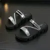 Pantuflas de Pedrería para Mujer Verano Ropa de Exterior 2024 Nuevo Estilo Hada Moda Pantuflas Versátiles Sandalias Chanclas de Playa de Suela Gruesa