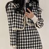 Conjunto de Chaqueta Corta de Tweed Estilo Francés Otoño Nuevo Chic Coreano + Falda Corta Adelgazante para Mujer