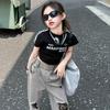 Calça Jeans Americana Cool Bonita Cor de Contraste Rapped Meninas Verão Fina 2024 Estilo Coreano Menina Street Camisa Conjunto de Duas Peças