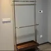 Cabideiro Duplo de Aço Inoxidável Usado para Hall de Entrada, Carrinho Organizador Móvel para Quarto, Cesto de Roupa Suja, Cabide de Chão