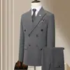 Traje de doble botonadura para hombre, atuendo de negocios profesional, traje formal estilo coreano, traje casual entallado para novio en boda